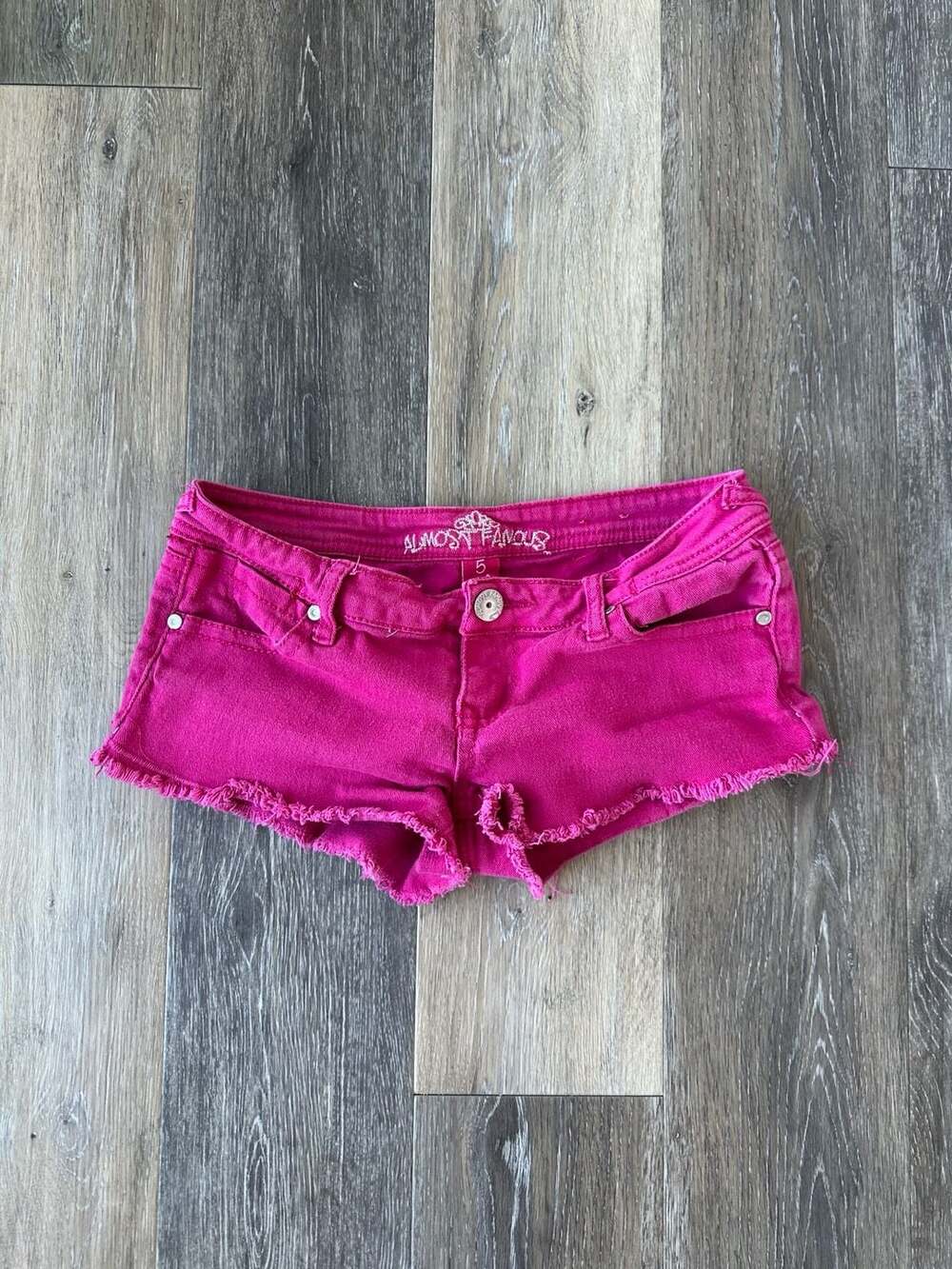 Almost Famous Hot Pink Low Rise Denim Micro Mini Shorts Size 5